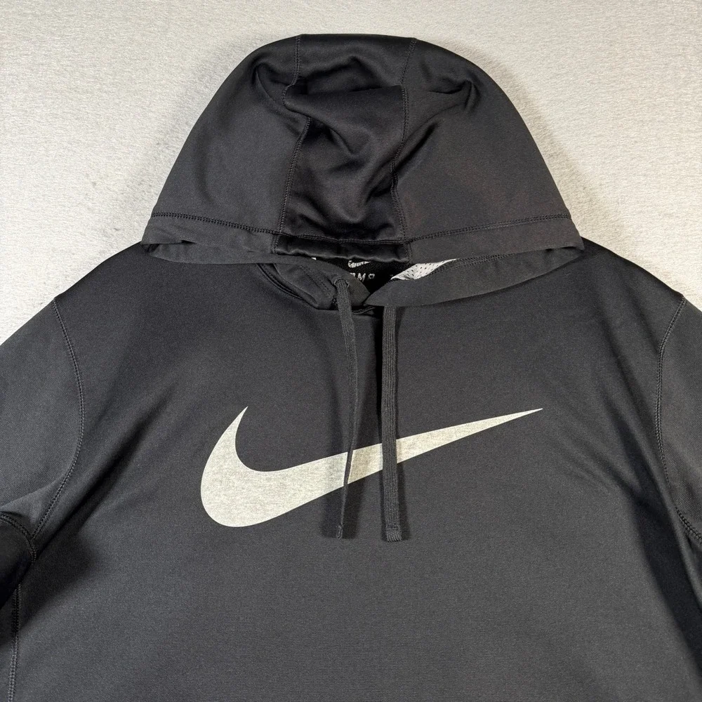Nike‎ Therma-FIT Hoodie Mens Large Black Silver Swoosh Pullover 480085-010
